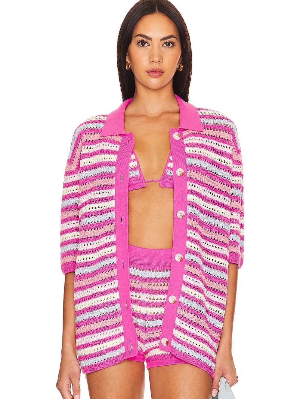 Lovers + Friends Lucia Cardigan And Lucia Short In Pink & Blue Multi